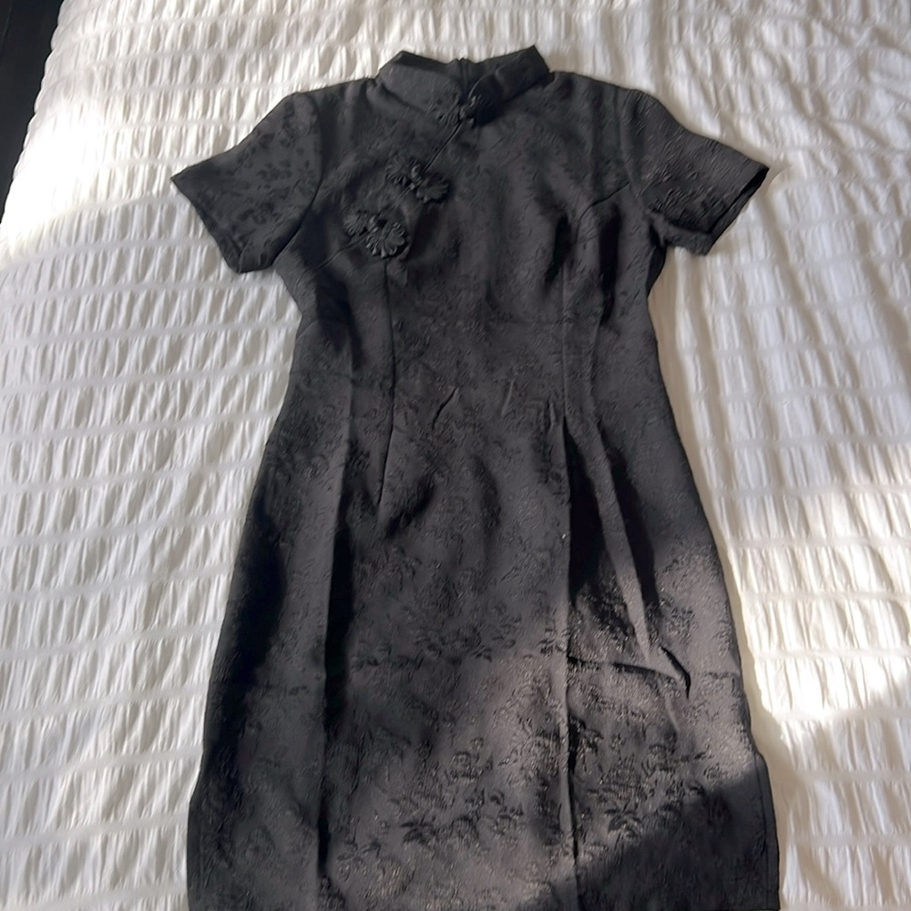 Black brocade mini dress - handmade from Etsy - size XS